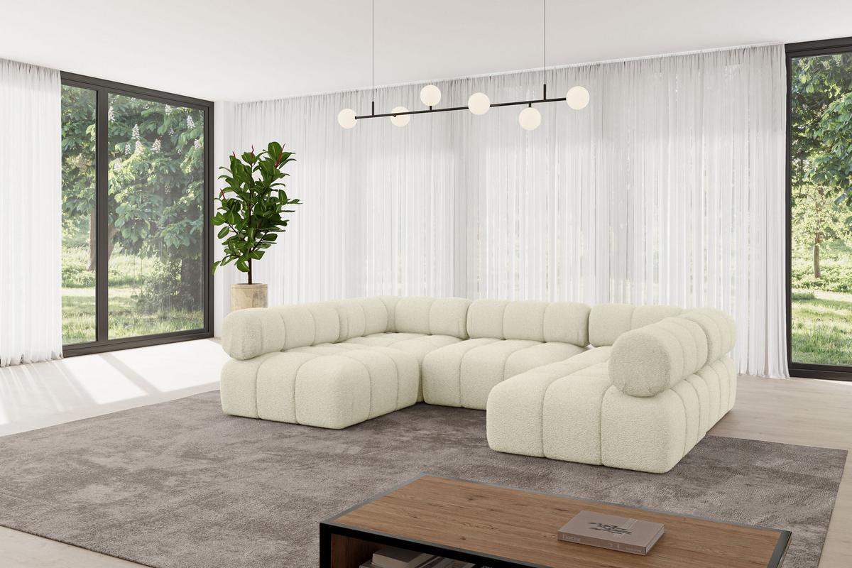 WOHNLANDSCHAFT modulares Sofa Garvo-U1 - 285x190x70 cm Beige Bouclé - Beige, Holzwerkstoff/Textil (285/70/190cm) - ALTDECOR