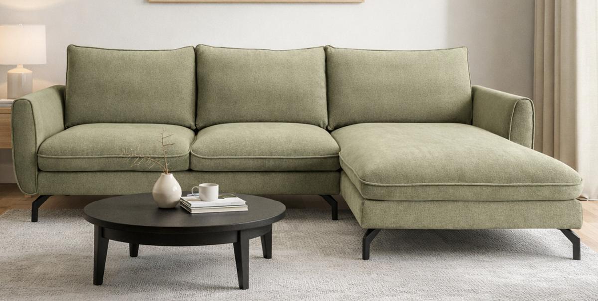 SOFA grün Webstoff 259 x 167 cm, Ecksofa 5-Sitzer, L-Sofa Ottomane rechts - Schwarz/Grün, Holz/Textil (259/167cm) - Inn.Furn