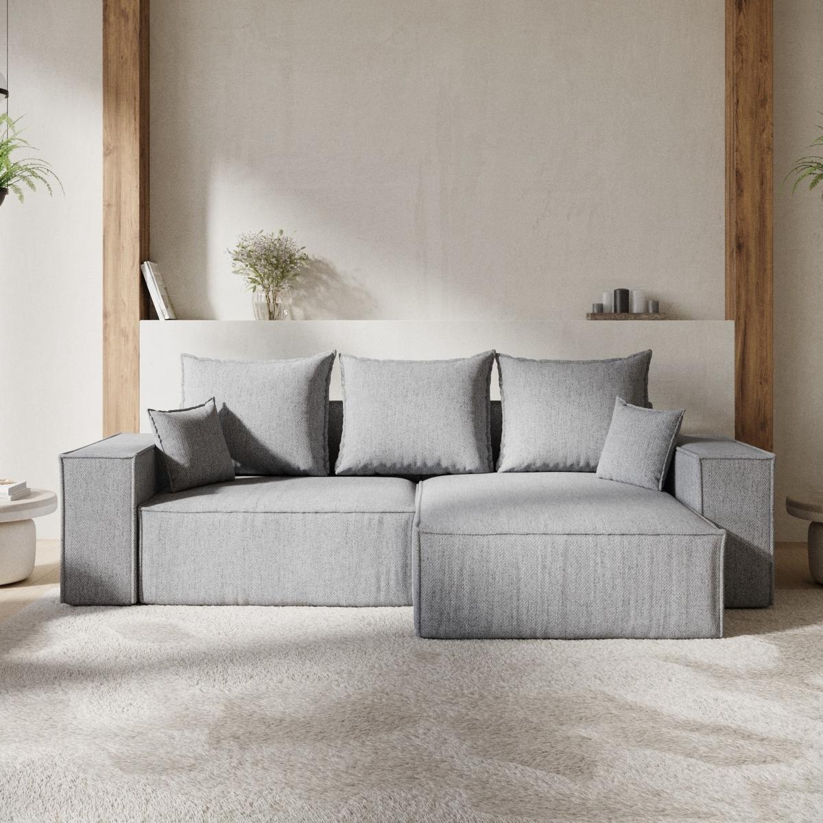 ECKSOFA SENSO mit Schlaffunktion Grau im Neve Stoff - Schwarz/Grau, Holz/Holzwerkstoff (255/148cm) - AltaBeds