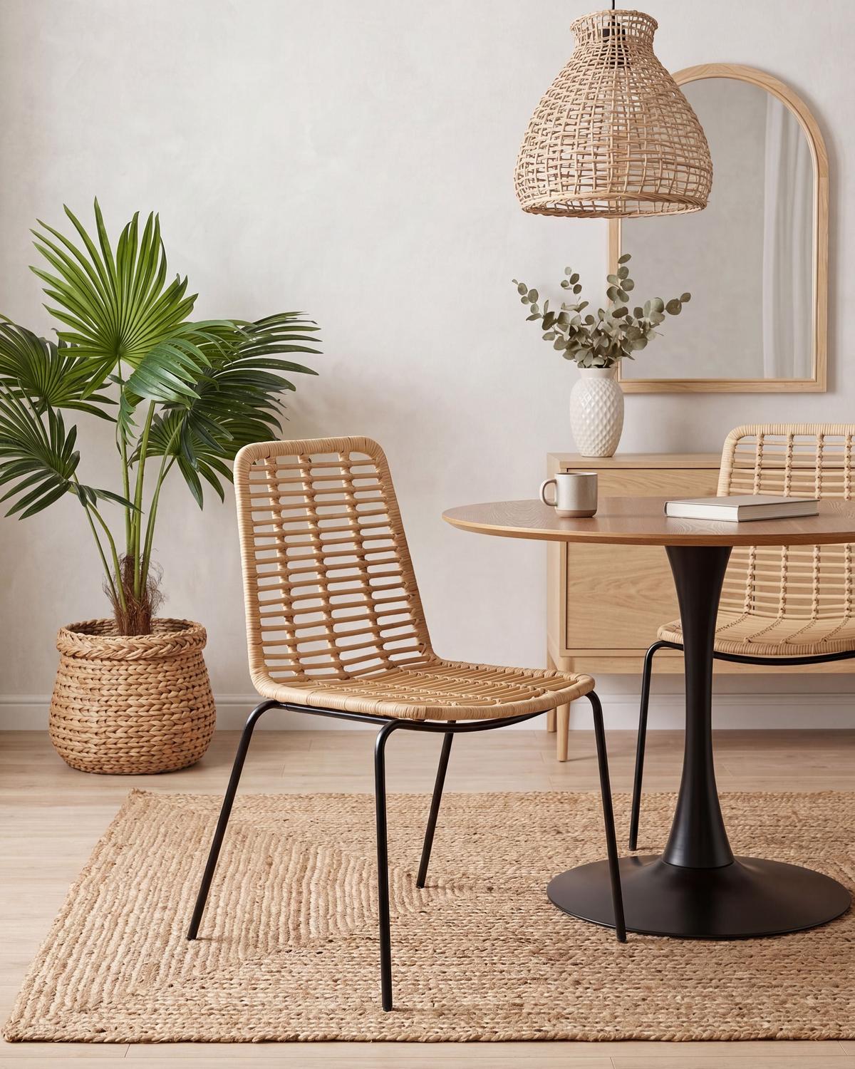 ESSZIMMERSTUHL 2er Set Rattan Naturfarben Taos - Naturfarben, Naturmaterialen (56/82/55cm) - Beliani