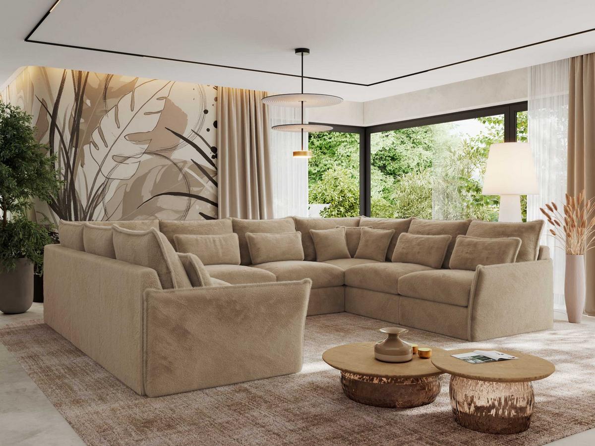 WOHNLANDSCHAFT VERSO U 8M Beige Plüsch - Sandfarben/Beige, Kunststoff/Textil (362/93/270cm) - MKS