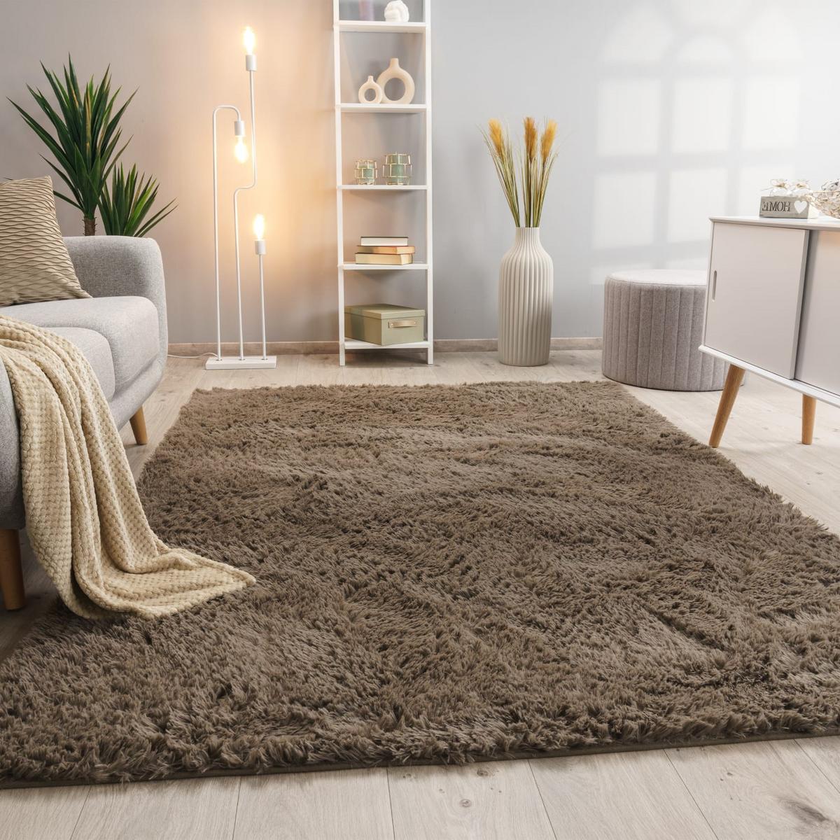 HOCHFLORTEPPICH, einfarbig, aus Polyester, Taupe, 160 x 220 cm - Braun, Textil (220/160cm) - KADIMA DESIGN