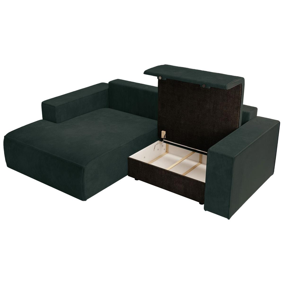 ECKSOFA Farese Mini mit Cordbezug Dunkelgrün, links - Dunkelgrün/Schwarz, Textil (240/167cm) - Selsey