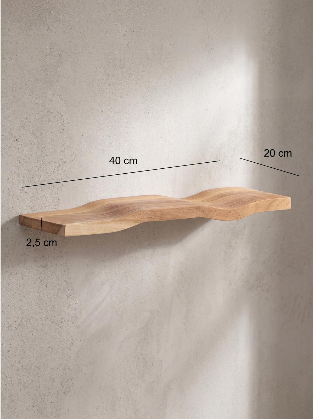WANDREGAL LEVANTO, Akazie Massivholz, handgefertigt, 40 x 20 x 2,5 cm - Akaziefarben, Holz (40/2.5/20cm) - KADIMA DESIGN