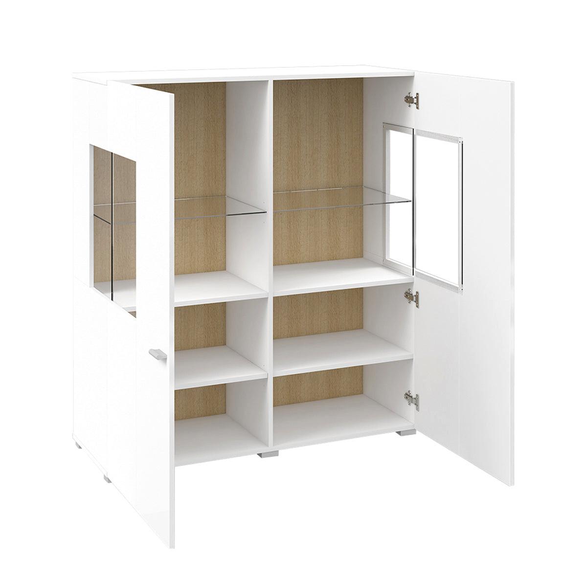 VITRINE Akram Weiß und Holz - Weiß, Holzwerkstoff (110/123/39cm) - Petits-meubles