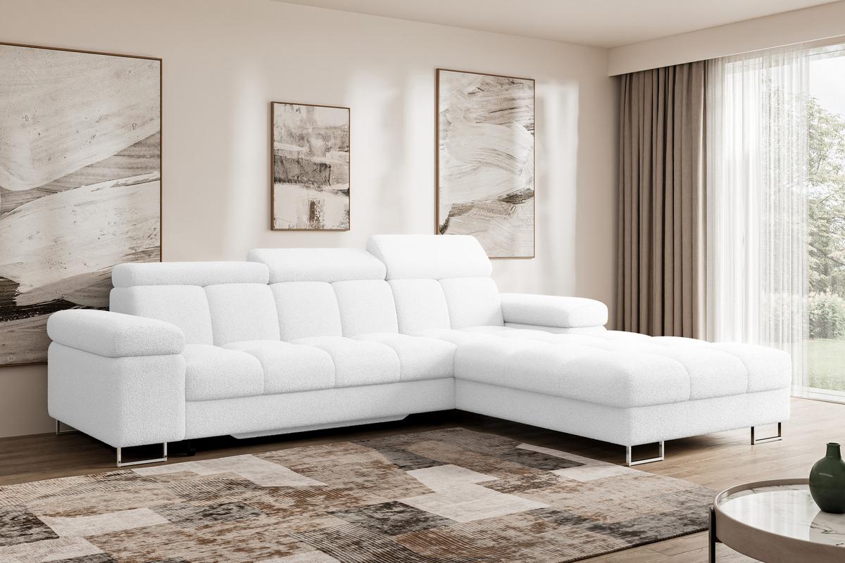 ECKSOFA mit Schlaffunktion Ottomane Rechts COMA L 271x203x79 Weiß Bouclé - Weiß, Holzwerkstoff/Textil (203/271cm) - ALTDECOR