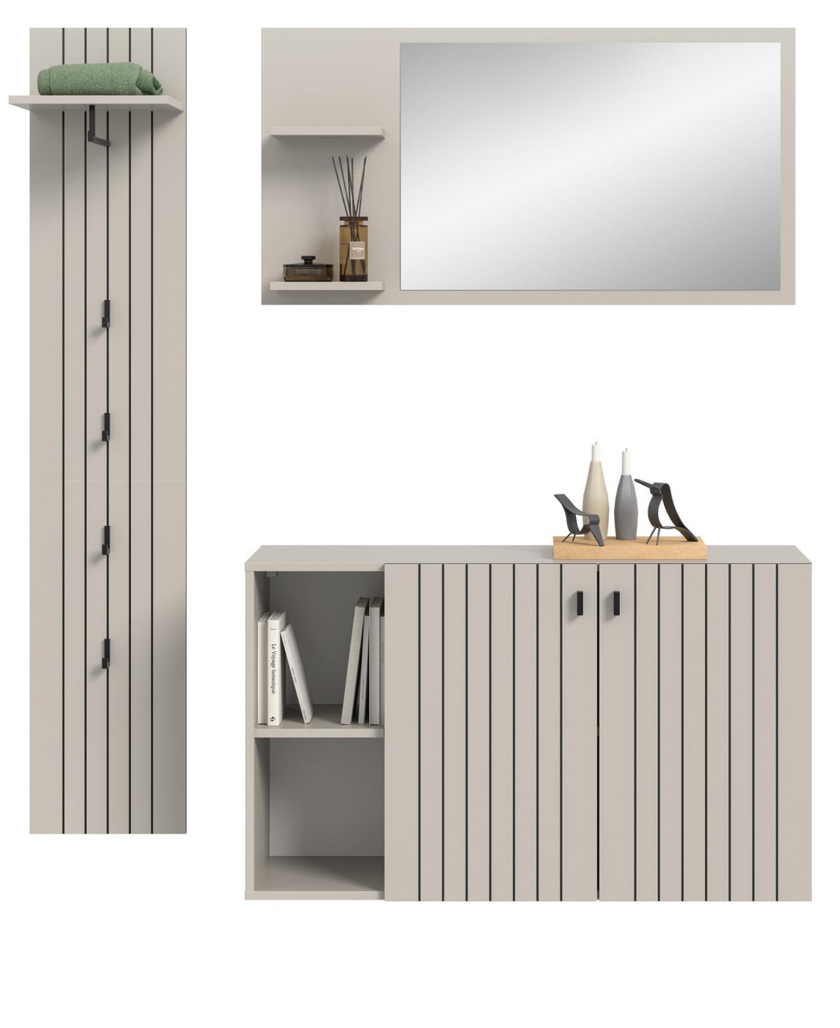 GARDEROBEN-SET 3-teilig Kaschmir 152 cm, Flur Garderobe hängend - Kaschmir/Schwarz, Glas/Holzwerkstoff (152/192/37cm) - Inn.Furn
