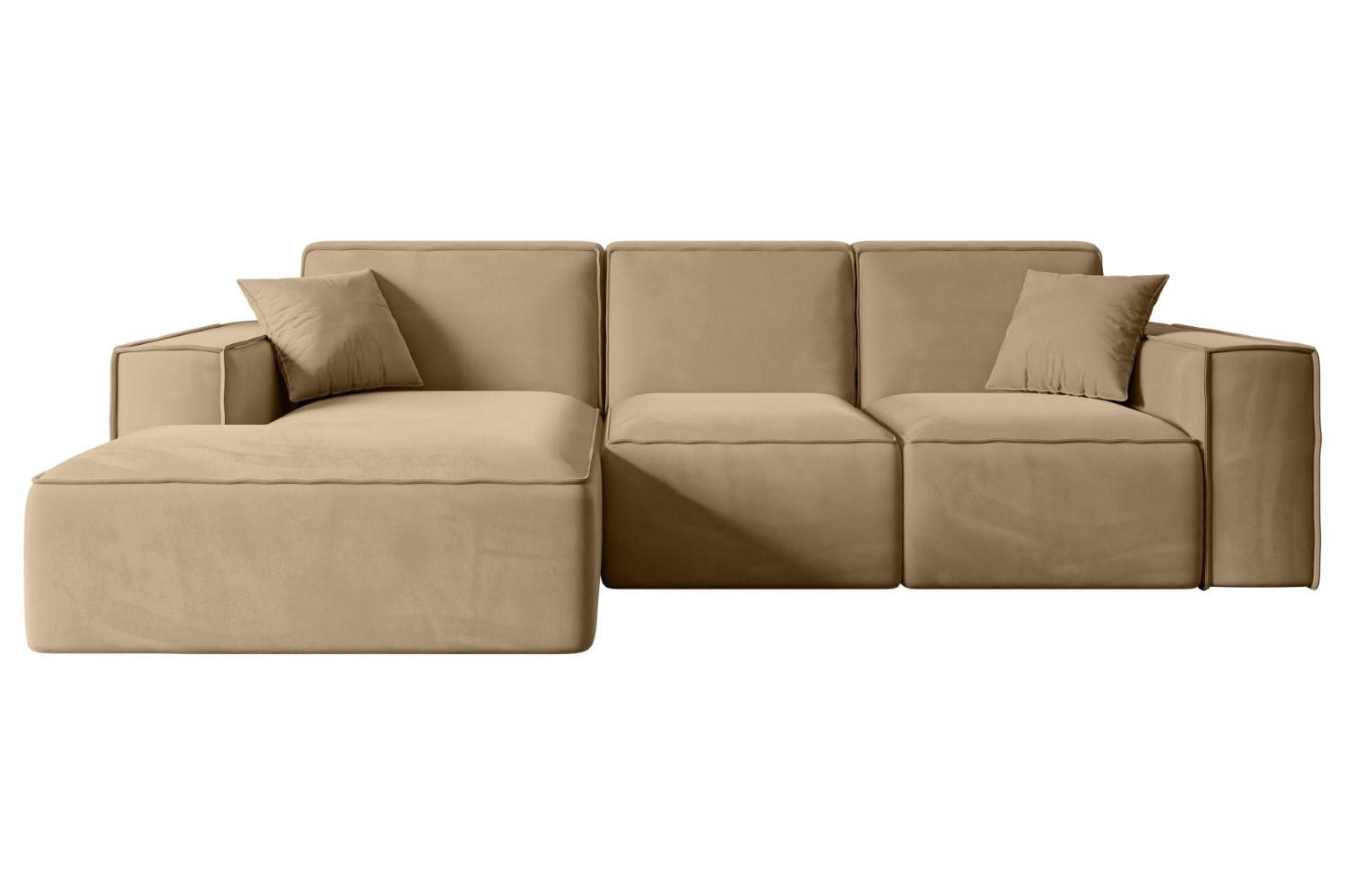 ECKSOFA Ottomane Links SERRA-L - 266x169x80 cm Beige Velours - Beige/Schwarz, Holzwerkstoff/Kunststoff (165/266cm) - ALTDECOR
