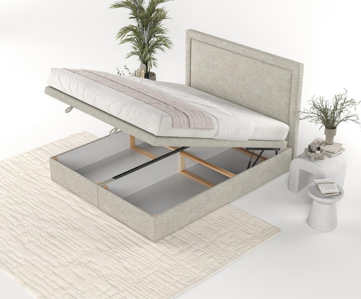 POLSTERBETT Salma mit Stauraum 120/200 cm Beige im Alta Stoff - Beige/Schwarz, Holz/Holzwerkstoff (120/200cm) - AltaBeds