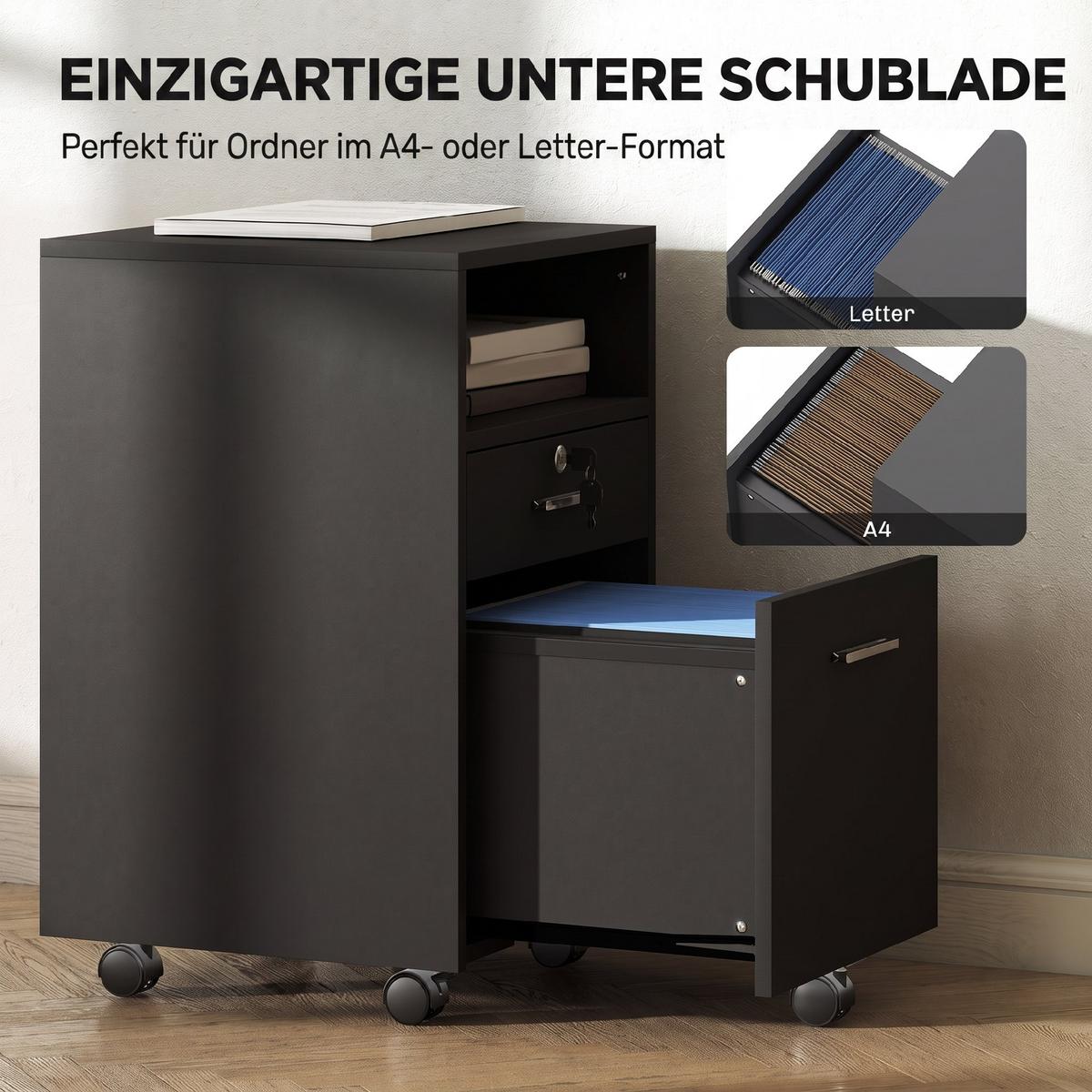 AKTENSCHRANK Spanplatte Schwarz - Schwarz, Holzwerkstoff/Metall (40/65/40cm) - Vinsetto
