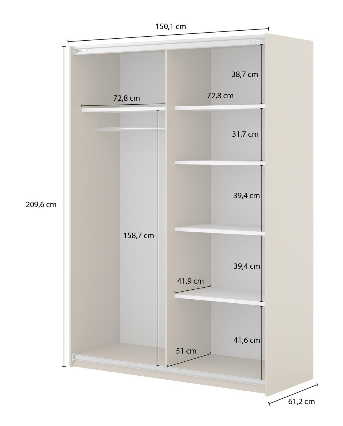 SCHWEBETÜRENSCHRANK VANTE 150/210/62 cm 2-türig Eiche Dunin - Eichefarben, Holzwerkstoff (150/210/62cm) - MASSENO