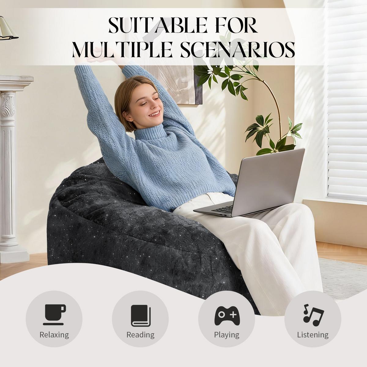 SITZSACK aus Flanell in Schwarz, mit geschwungener Rückenlehne und ergonomischer Passform - Schwarz, Textil (103/65/103cm) - Urban Meuble