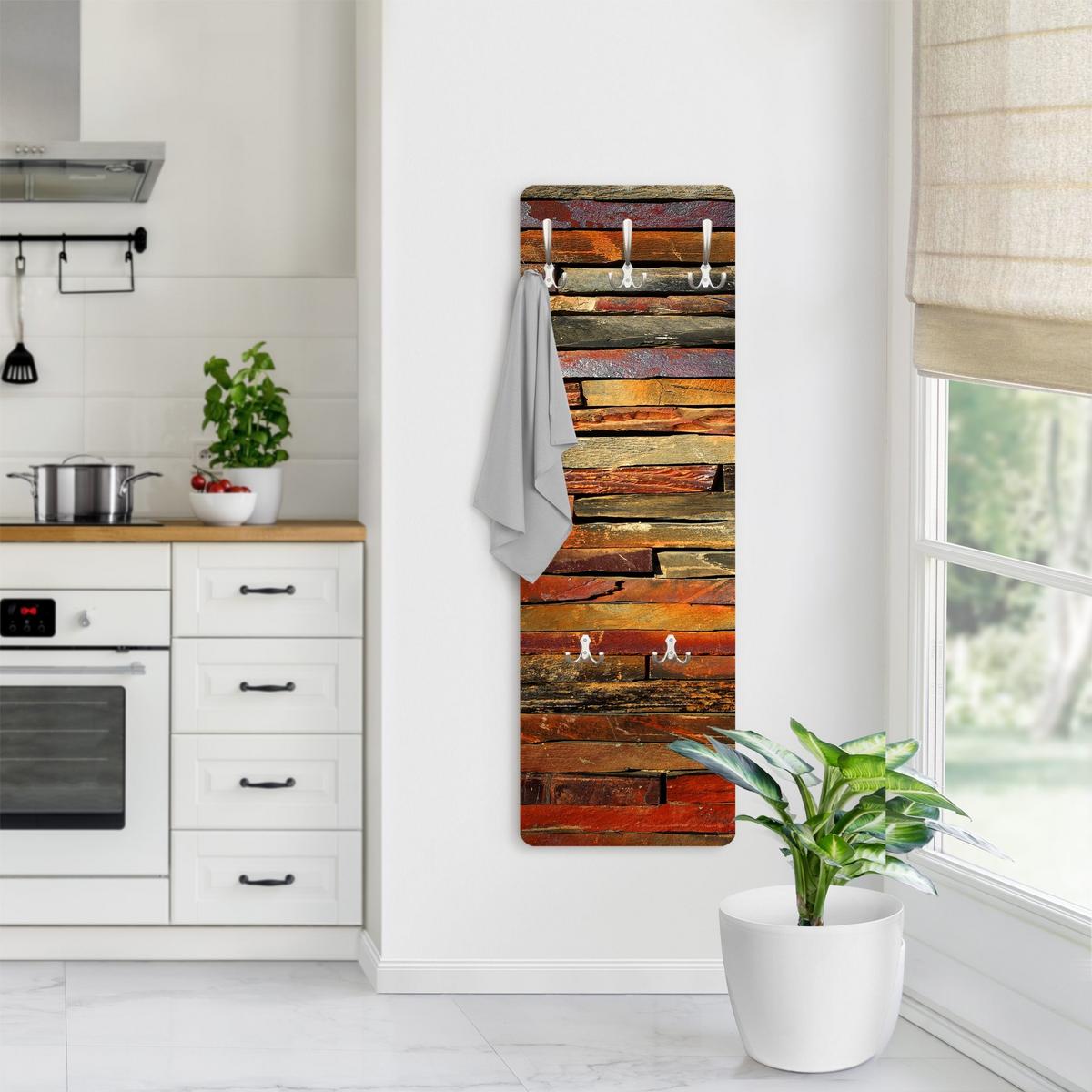 WANDGARDEROBE - Holzoptik Bretterstapel Landhausstil 34/105 cm - Braun, Holzwerkstoff (34/105/1.6cm) - Bilderwelten