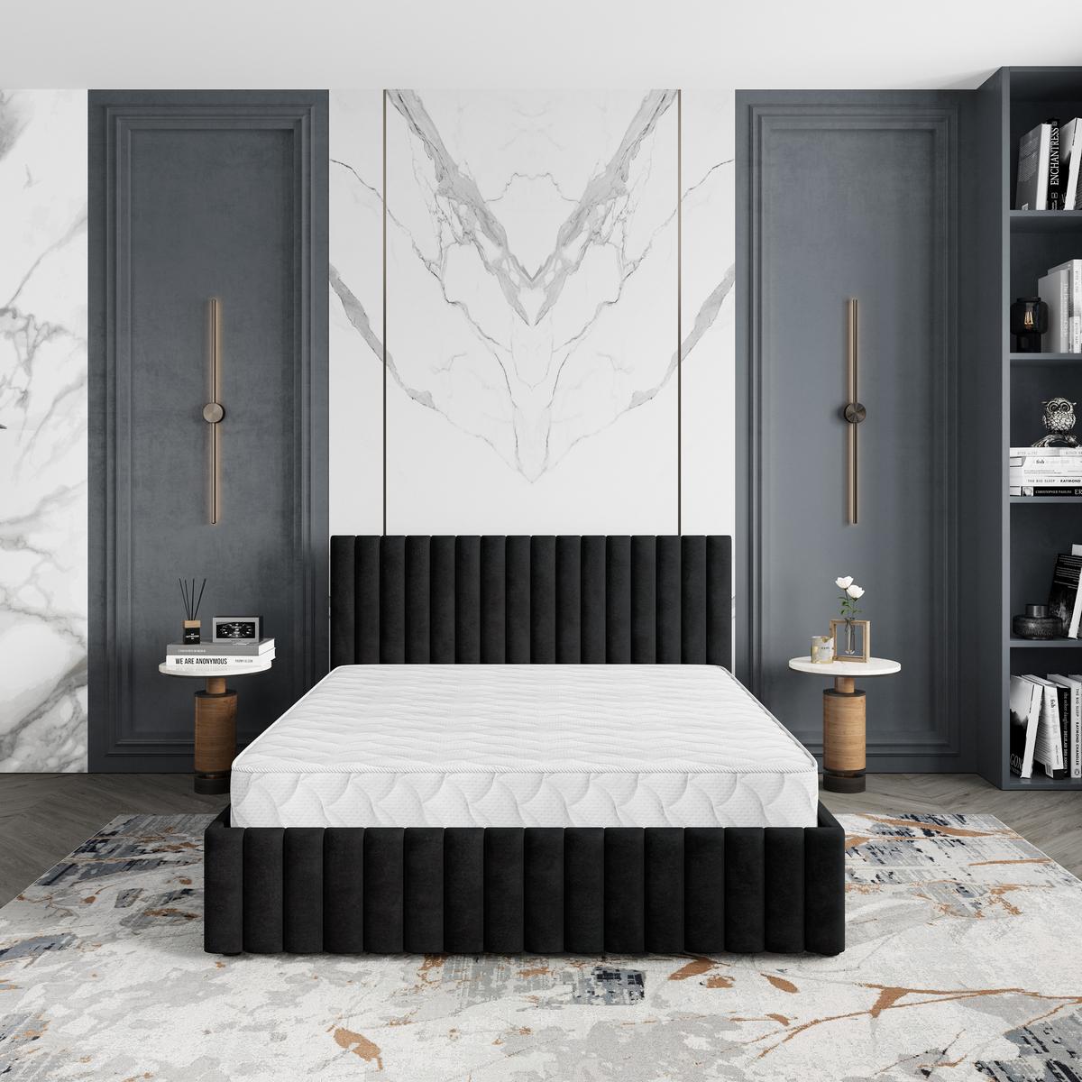 POLSTERBETT CARMIA K 200x200 cm mit Bettkästen - Schwarz - Schwarz, Holz/Textil - MASSENO