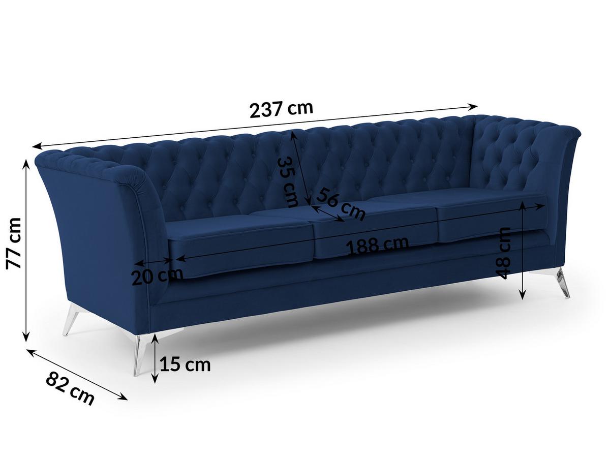 CHESTERFIELD-SOFA 3-sitzer Whitby Marineblau Samt mit silbernen Füßen - Silberfarben/Dunkelblau, Holz/Textil (237/78/82cm) - S-Style Möbel