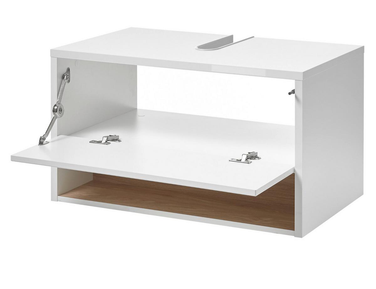 WASCHBECKENUNTERSCHRANK weiß Hochglanz, Eiche 80 cm, Bad Unterschrank mit Push-to-Open - Weiß Hochglanz, Holzwerkstoff (80/46/46cm) - Furn.Design