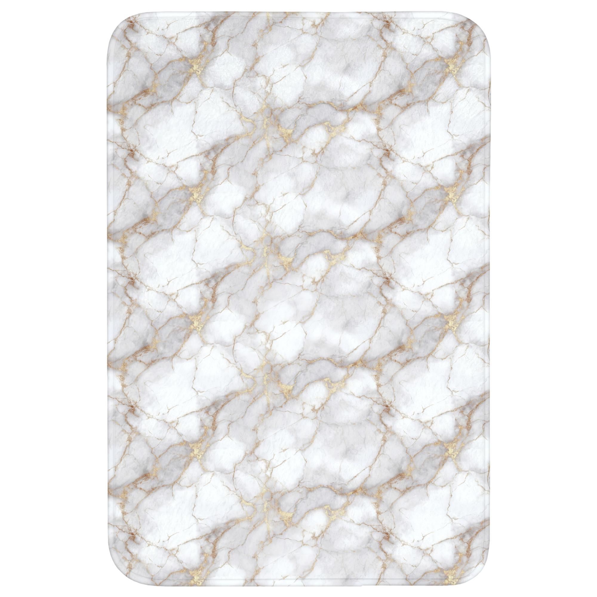 BADEMATTE Weiß - Gold - Marmor - Grau Rutschfest 60x90 cm - Weiß, Textil (60/90cm) - OnlyWow