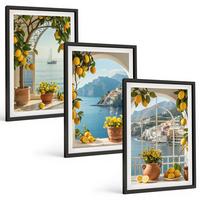 BILDER SET 3er Set - 40x60 cm Schwarzer Rahmen - Zitronenblumen aus der Küstenstadt - Schwarz, Kunststoff (40/60cm) - TULUP