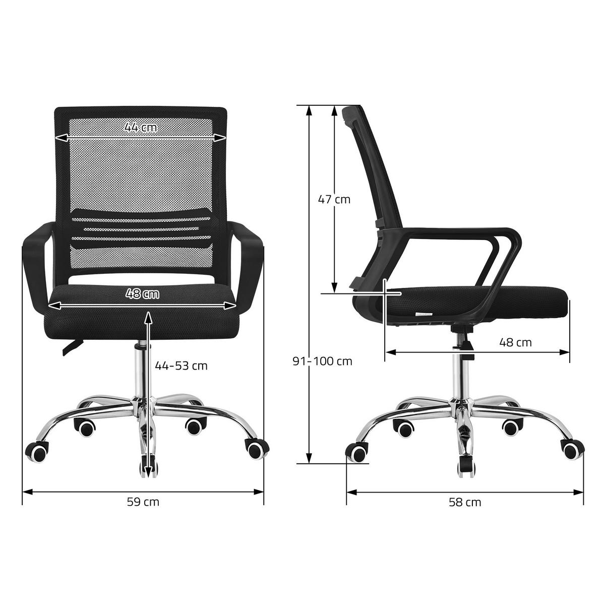 BÜROSTUHL ergonomisch Schwarz mit Netz-Rückenlehne und Stahlgestell - Chromfarben/Schwarz, Kunststoff/Textil (59/100/58cm) - ML-DESIGN