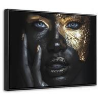LEINWAND Bilder mit Rahmen - Frau - Gold - Porträt - Schwarz-Weiß - Luxus - 40x30 - Hellblau, Textil (40/30cm) - MuchoWow