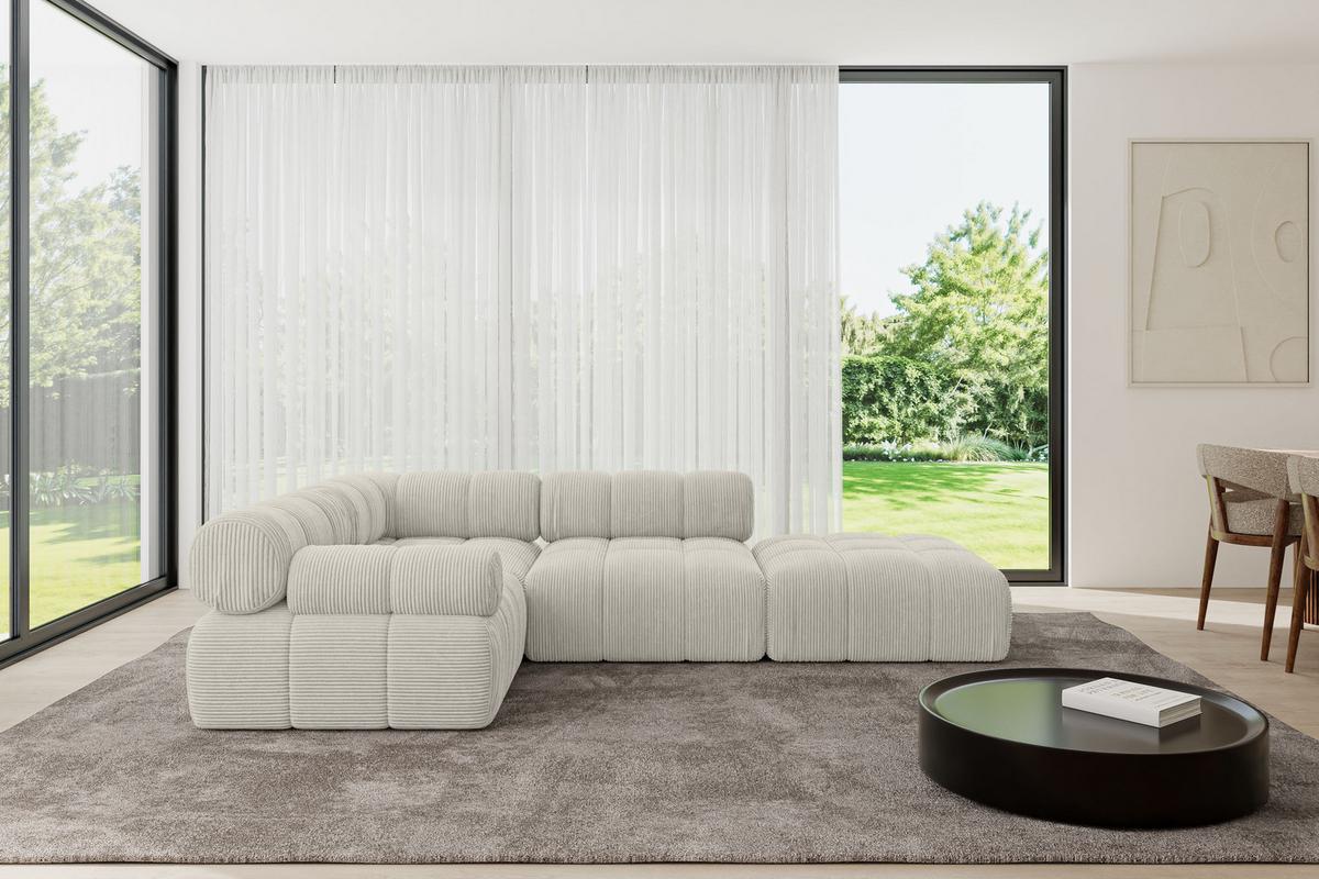 ECKSOFA modulares Sofa Felto-L1 - 285x190x70 cm Creme Cord - Hellgrau/Creme, Holzwerkstoff/Textil (285/190cm) - ALTDECOR