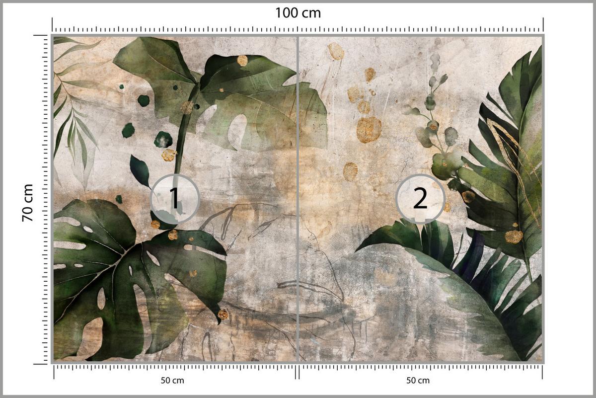 FOTOTAPETE für Schlafzimmer Tropisch Monstera Aquarell Retro 100x70 - Beige/Orange, Papier (100/70cm) - Muralo