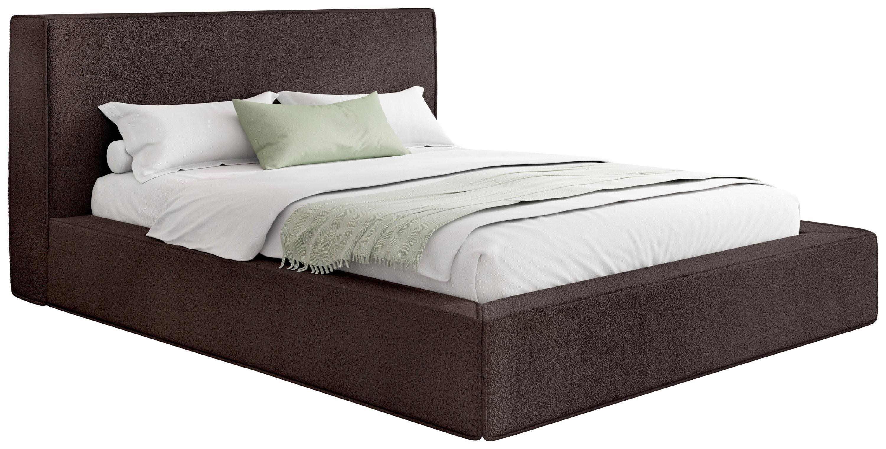 POLSTERBETT Merlin mit Bettkasten, Metall-Lattenrost & hohem Kopfteil in Braun Boucle 140x200 cm - Birkefarben/Schwarz, Kunststoff/Textil (140/200cm) - WFL GROUP