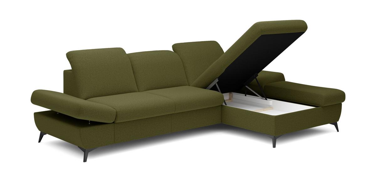 ECKSOFA FELICE R-S Grün Geflochtener Stoff mit Schlaffunktion - Grün, Holz (284/166cm) - MASSENO