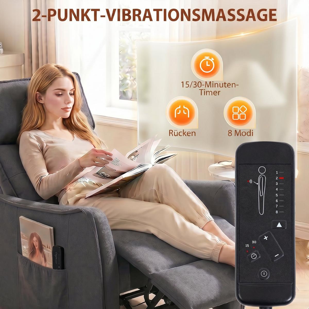 MASSAGERELAXSESSEL Leinen Grau - Grau, Kunststoff/Textil (69/104/93cm) - HOMCOM