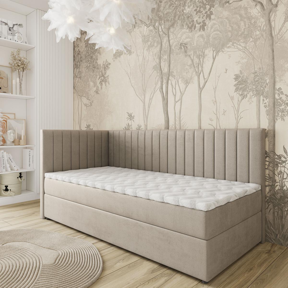 BOXBETT ARIS 90x200 cm mit Matratze und Topper, H2+H3 - Beige - Beige, Holz (90/200cm) - MASSENO