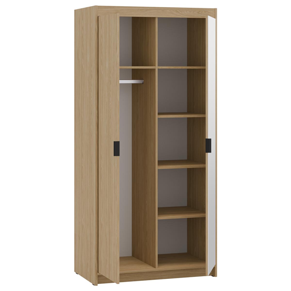 DREHTÜRENSCHRANK Elena mit 2 Türen und Spiegel, 90 cm, Eiche Geölt - Eichefarben, Holzwerkstoff (90/190/53cm) - Beautysofa