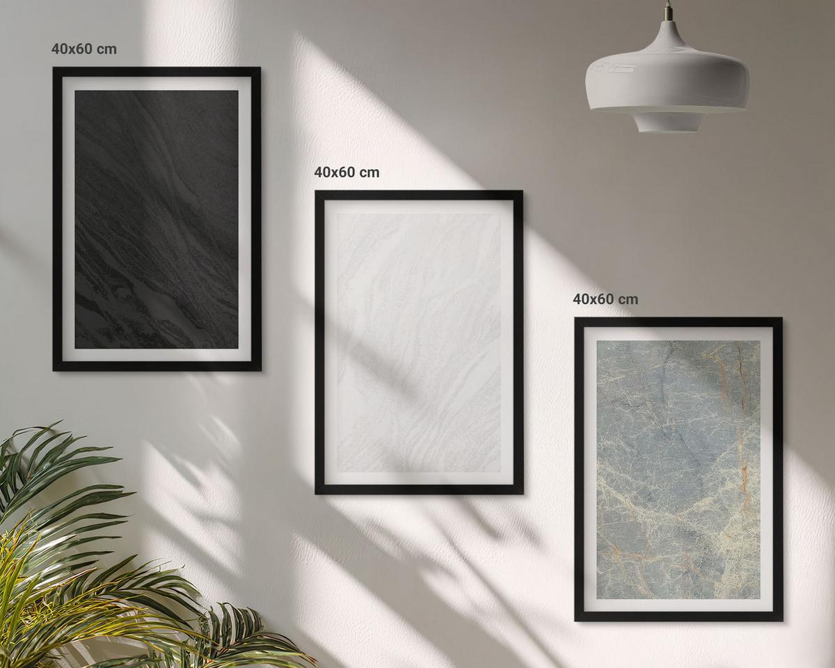 BILDER SET 3er Set - 40x60 cm Schwarzer Rahmen - Die Farben eleganter Steinstrukturen - Schwarz, Kunststoff (40/60cm) - TULUP