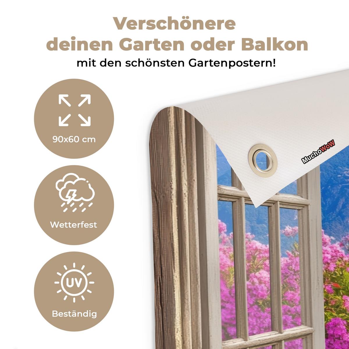 GARTENPOSTER Durchblick - Berg - Landschaft - Ausblicke - See Gartendeko 90x60 cm - Blau, Kunststoff (90/60/0.2cm) - OnlyWow