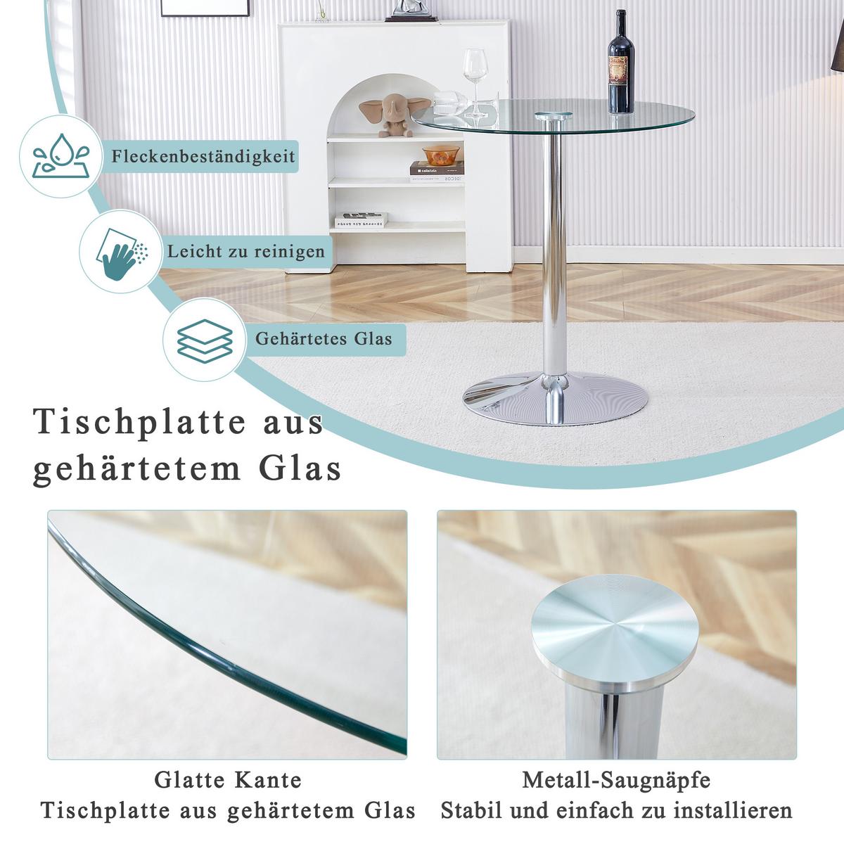 BARTISCH Ø 89 cm in Glas & Silber - Transparent, Glas (89/89/92cm) - Urban Meuble