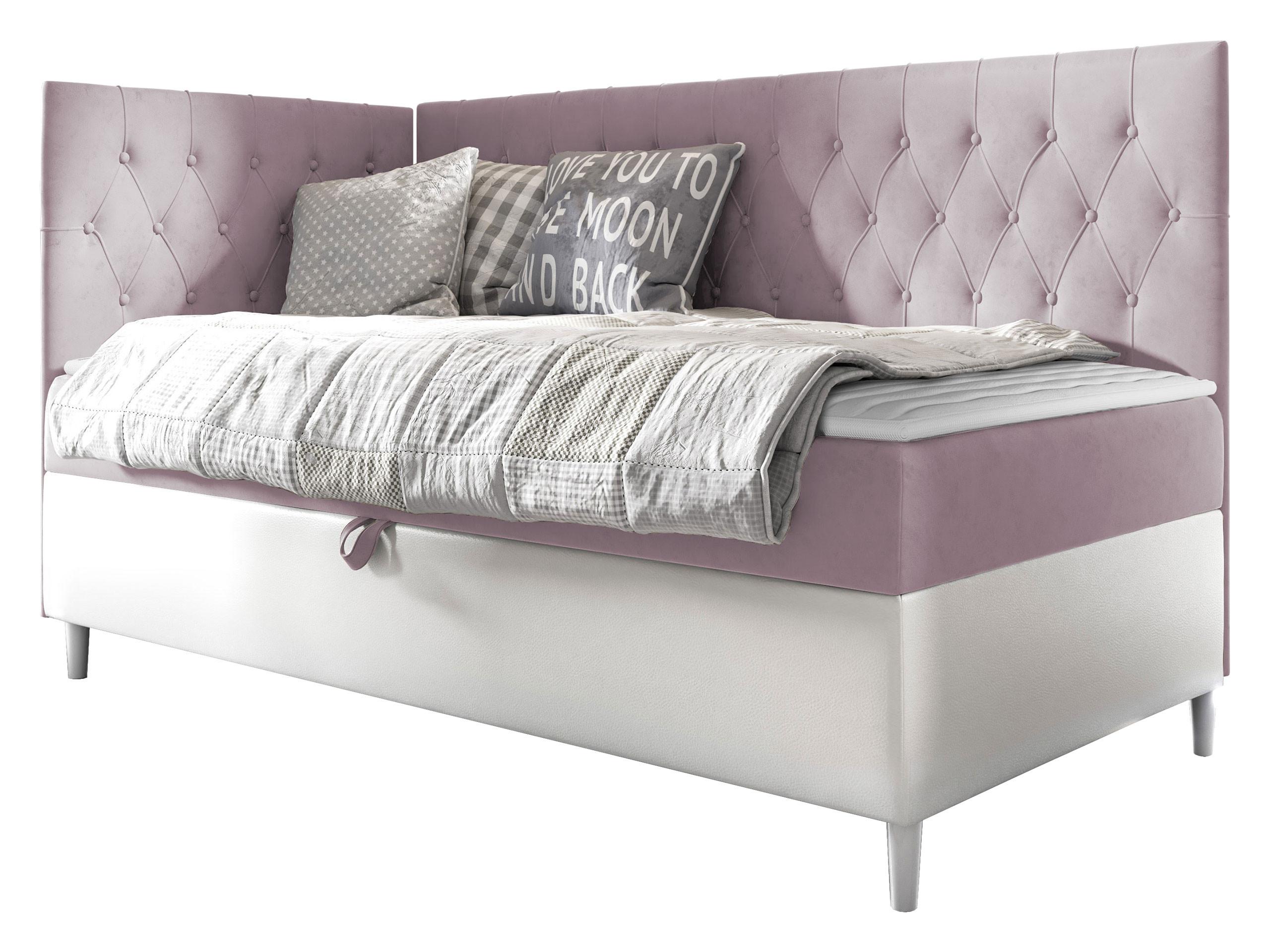 BOXBETT Filip Junior 3, Seite zum Öffnen des Bettkastens: Links - H3 - Weiß/Rosa, Holz (90/200cm) - MIRJAN24