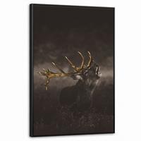 LEINWAND Bilder mit Rahmen - Rotwild - Schwarz - Gold - 60x90 - Braun, Textil (60/90cm) - MuchoWow