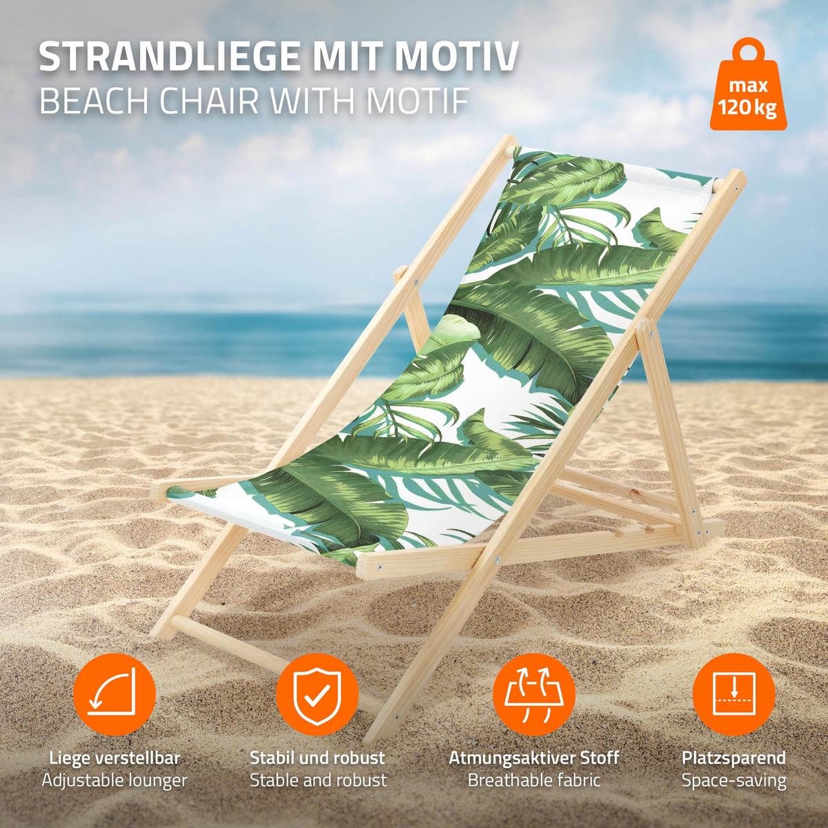 LIEGESTUHL 3er Set Tropical Grün-Weiß - Waldgrün, Holz (57.5/83/100cm) - ECD-Germany