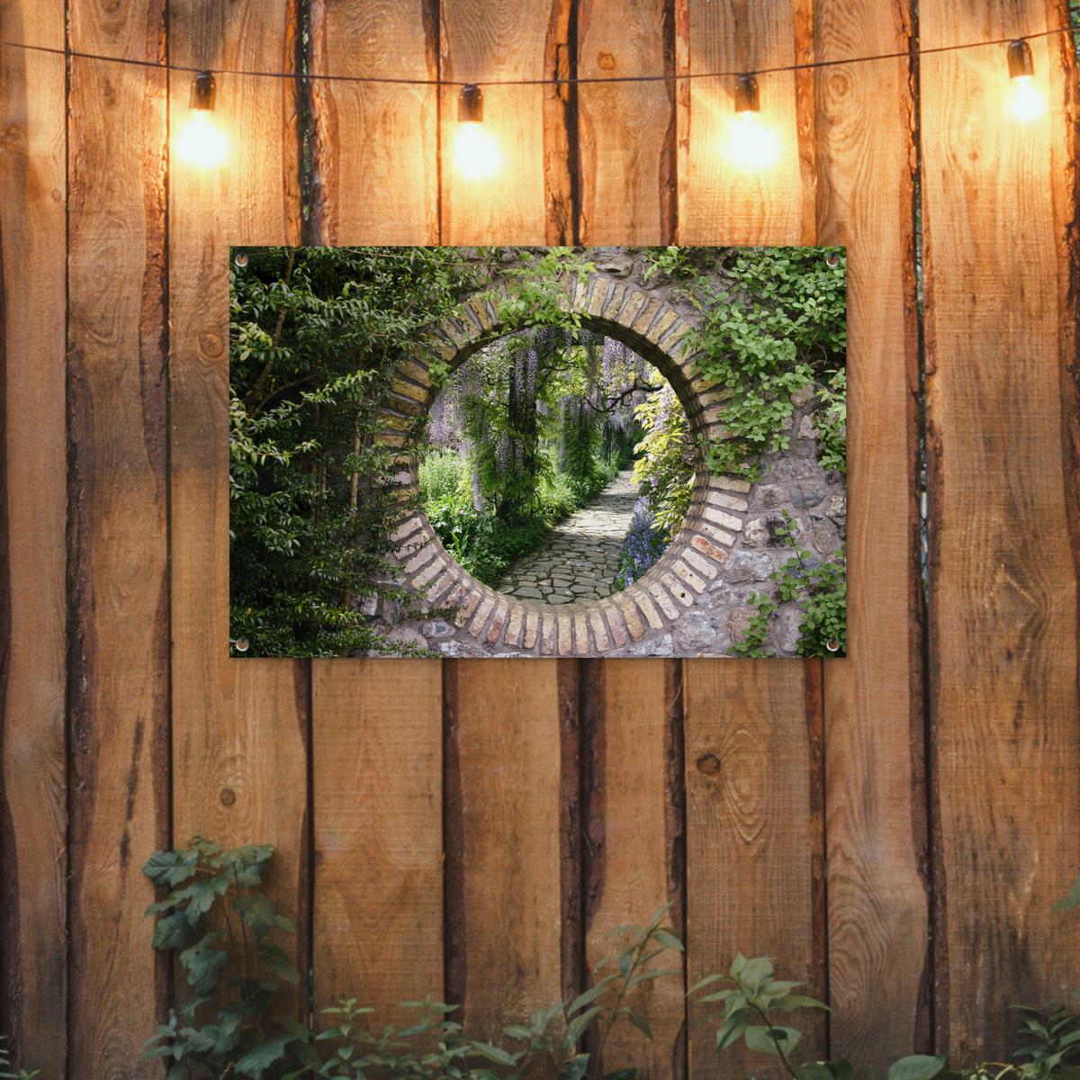 GARTENPOSTER Wald - Steine - Durchblick - Pfad - Glyzinie Gartendeko 90x60 cm - Graubraun, Kunststoff (90/60/0.2cm) - OnlyWow