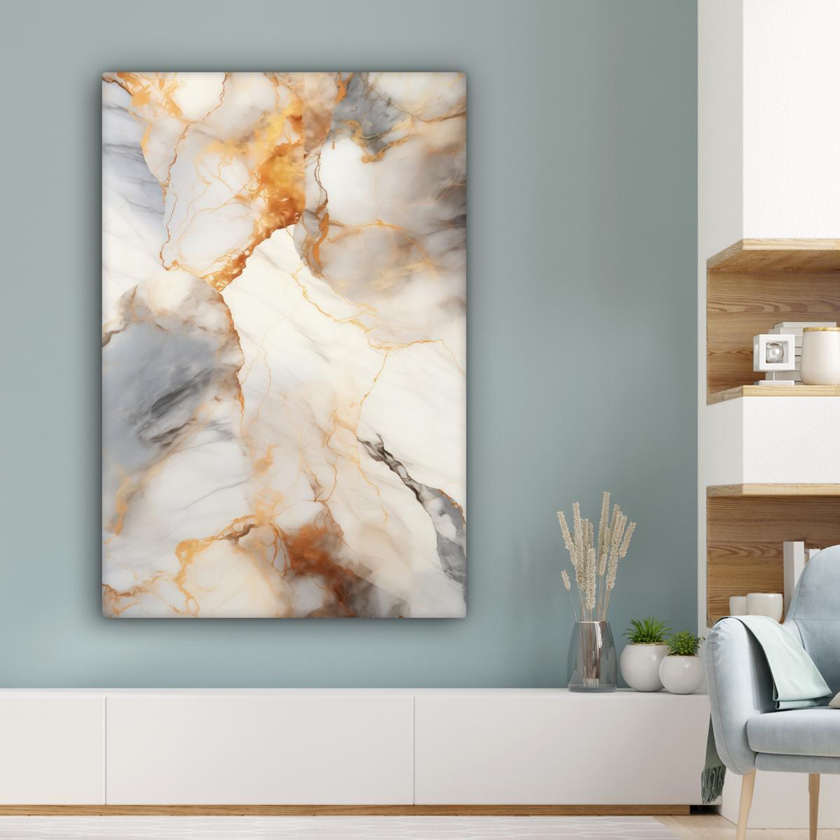 LEINWANDBILD Marmor - Grau - Gold Deko XXL 80x120 cm - Weiß, Textil (80/120cm) - MuchoWow