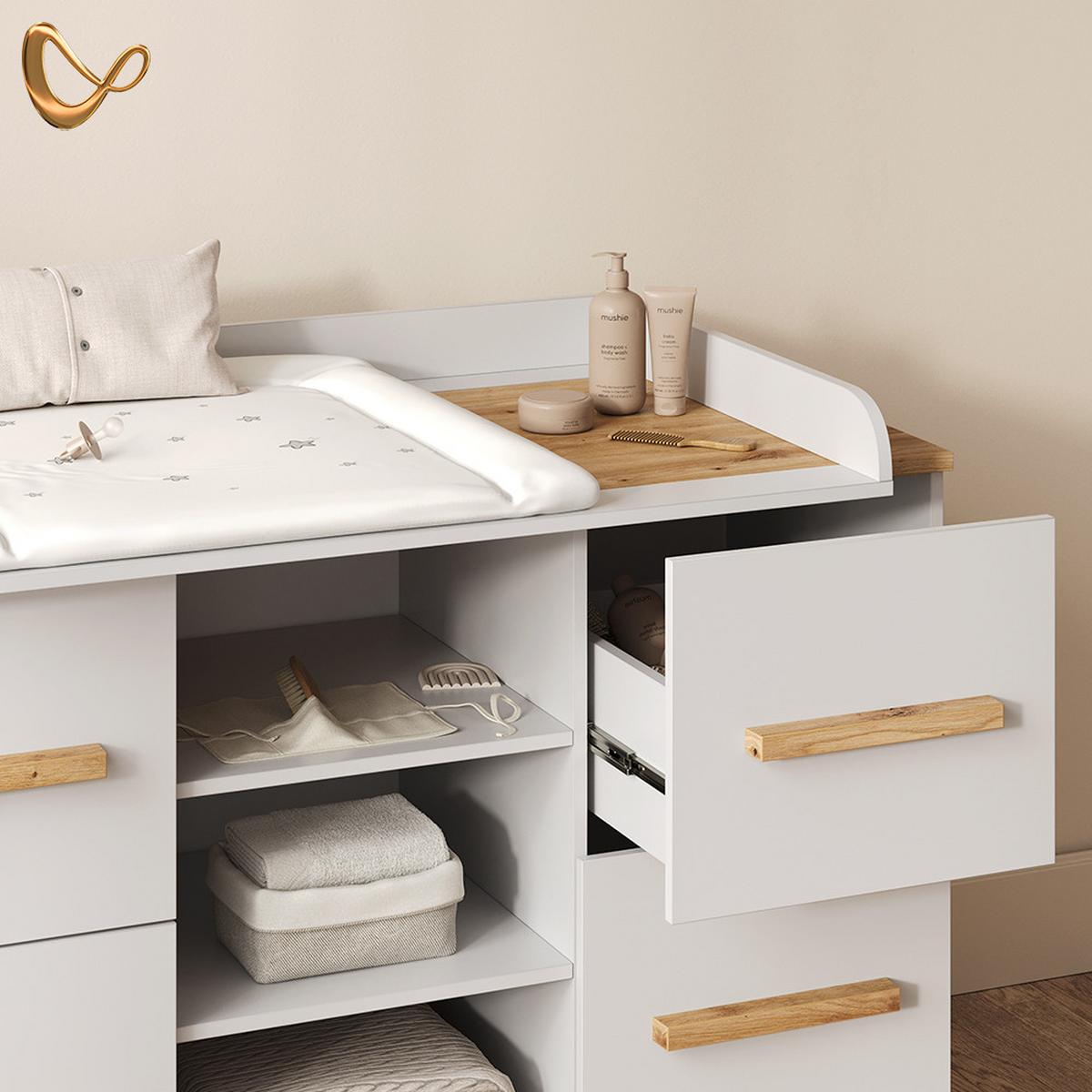 WICKELKOMMODE Mailo Weiß/Artisan XL mit 4 Schubladen - Weiß/Eiche Artisan, Holzwerkstoff (133/108/70cm) - Livinity®