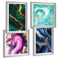 BILDER SET 4er Set - 50x50 cm & 40x60 cm Silberner Rahmen - Abstrakte Muster in Rosa, Grün und Blau - Silberfarben, Kunststoff (50/50cm) - TULUP