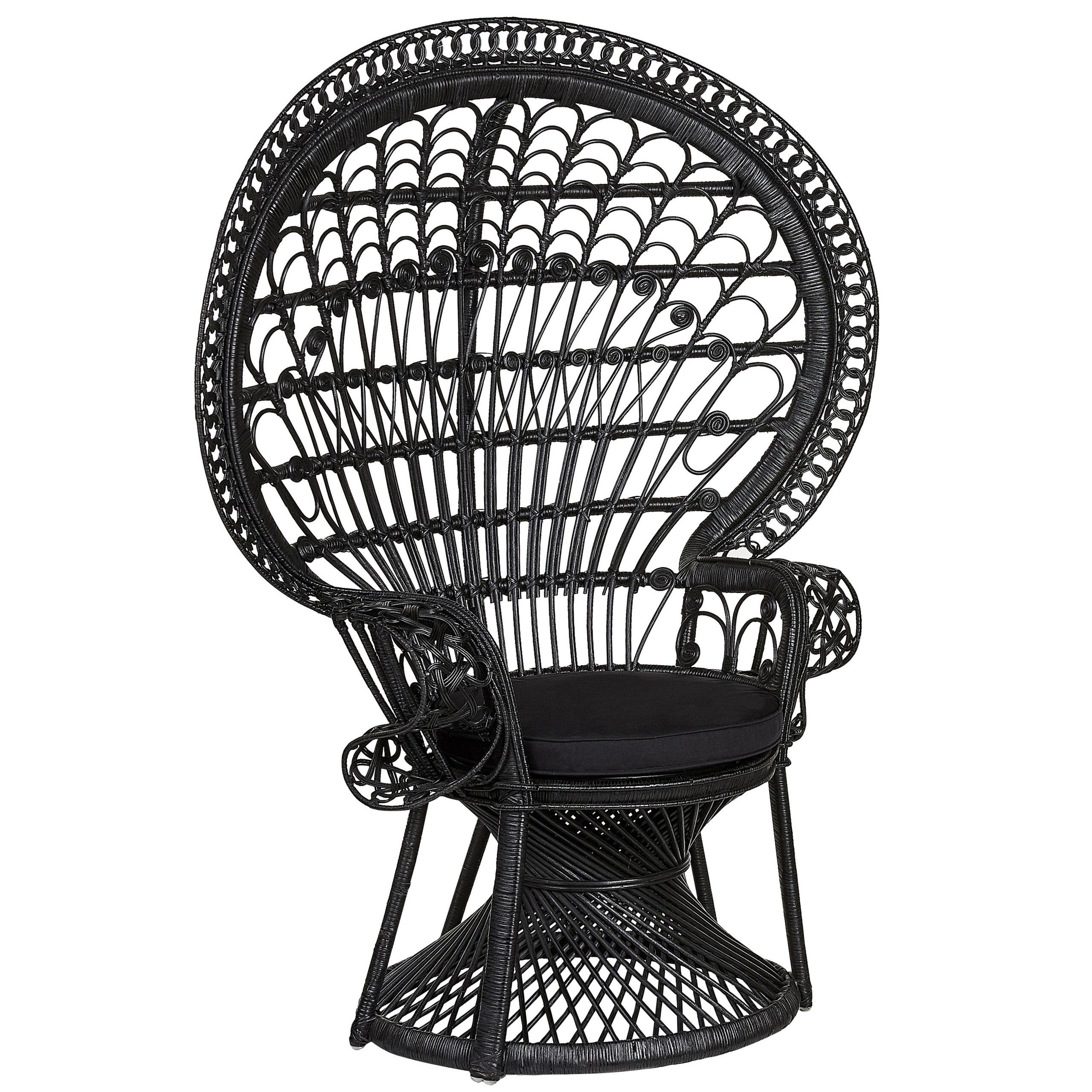 PFAUENSESSEL Rattan/Baumwolle schwarz Emmanuelle - Schwarz, Naturmaterialien/Textil (120/150/50cm) - Beliani