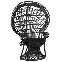 PFAUENSESSEL Rattan/Baumwolle schwarz Emmanuelle - Schwarz, Naturmaterialien/Textil (120/150/50cm) - Beliani