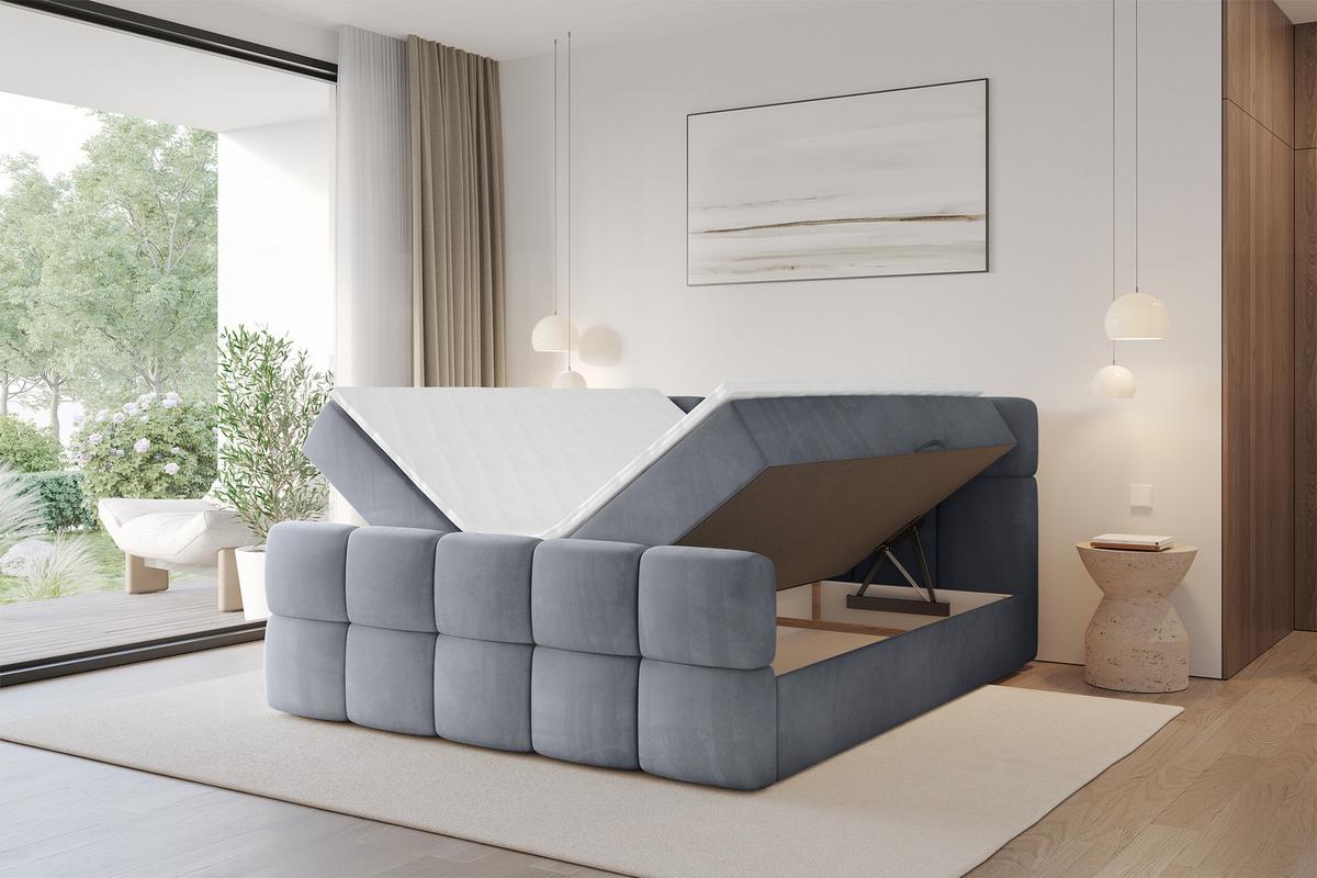 BOXBETT mit Matratze H3 - FAMA-Z - 200x200 cm Grau Casablanca - Grau, Holzwerkstoff - ALTDECOR