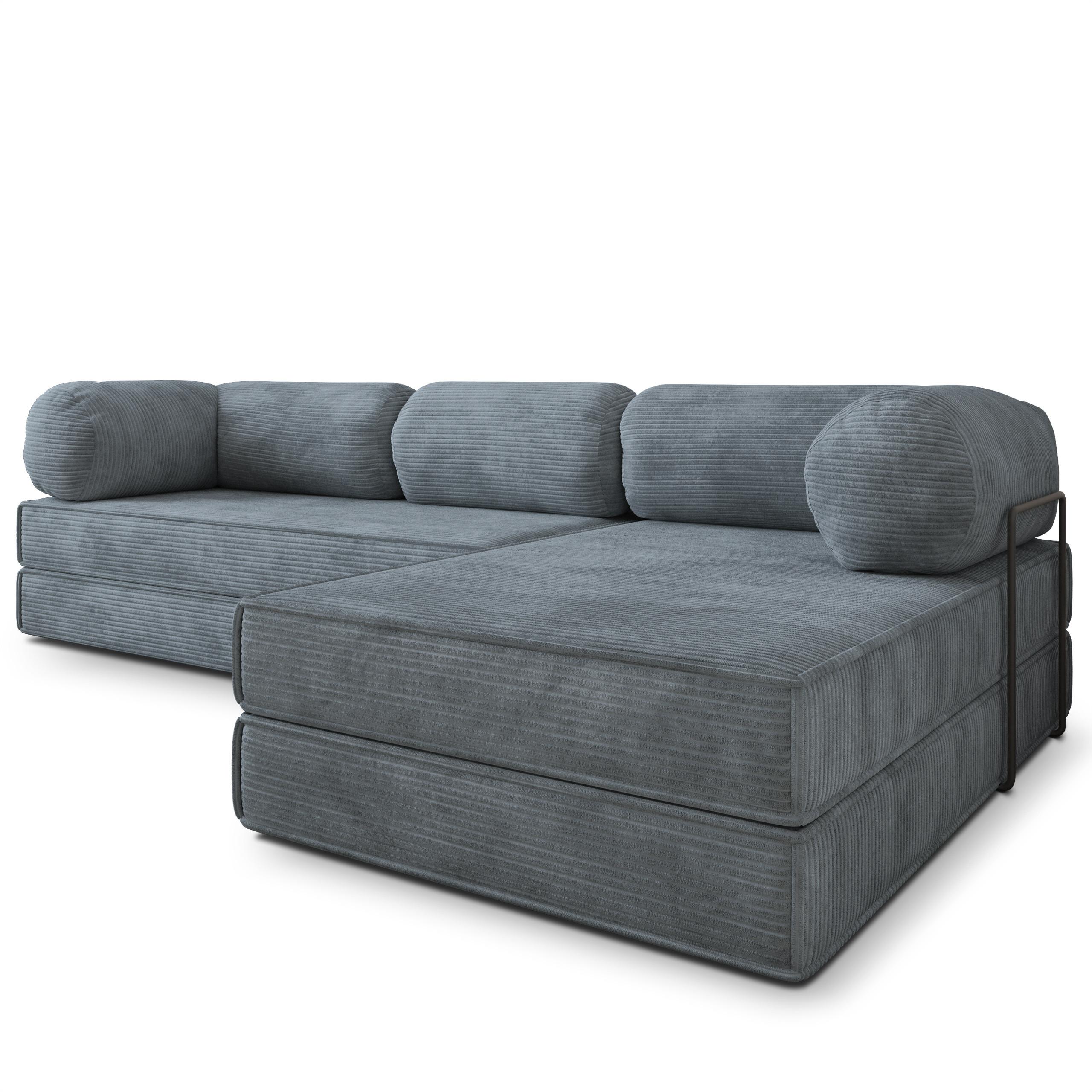 ECKSOFA ETERA modulares Boneless Sofa mit Schlaffunktion Grau Kordstoff - Grau, Textil (270/160cm) - MASSENO
