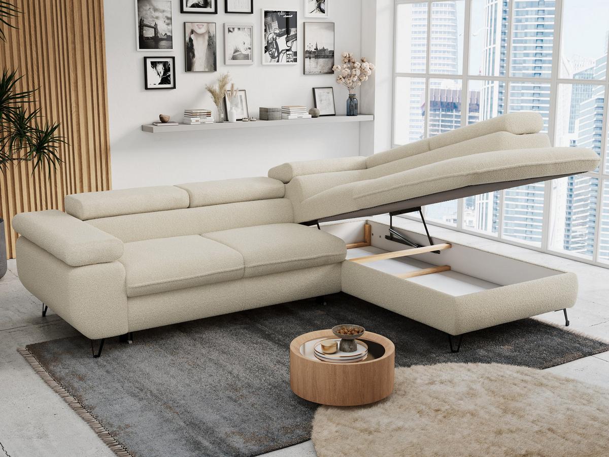 ECKSOFA PETER L Beige Boucle - Rechts Seite - Beige/Schwarz, Textil/Metall (273/208cm) - MKS