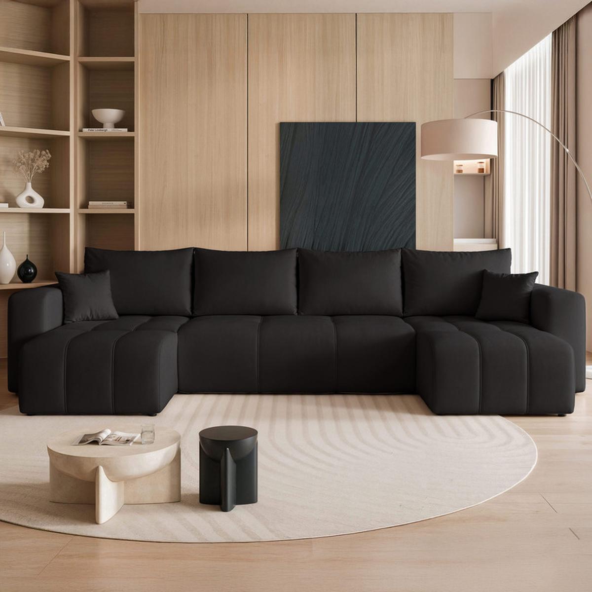 WOHNLANDSCHAFT PEDRO mit Schlaffunktion und Bettkasten Anthrazit - Schwarz, Holzwerkstoff/Textil (318/79/145cm) - Idohome