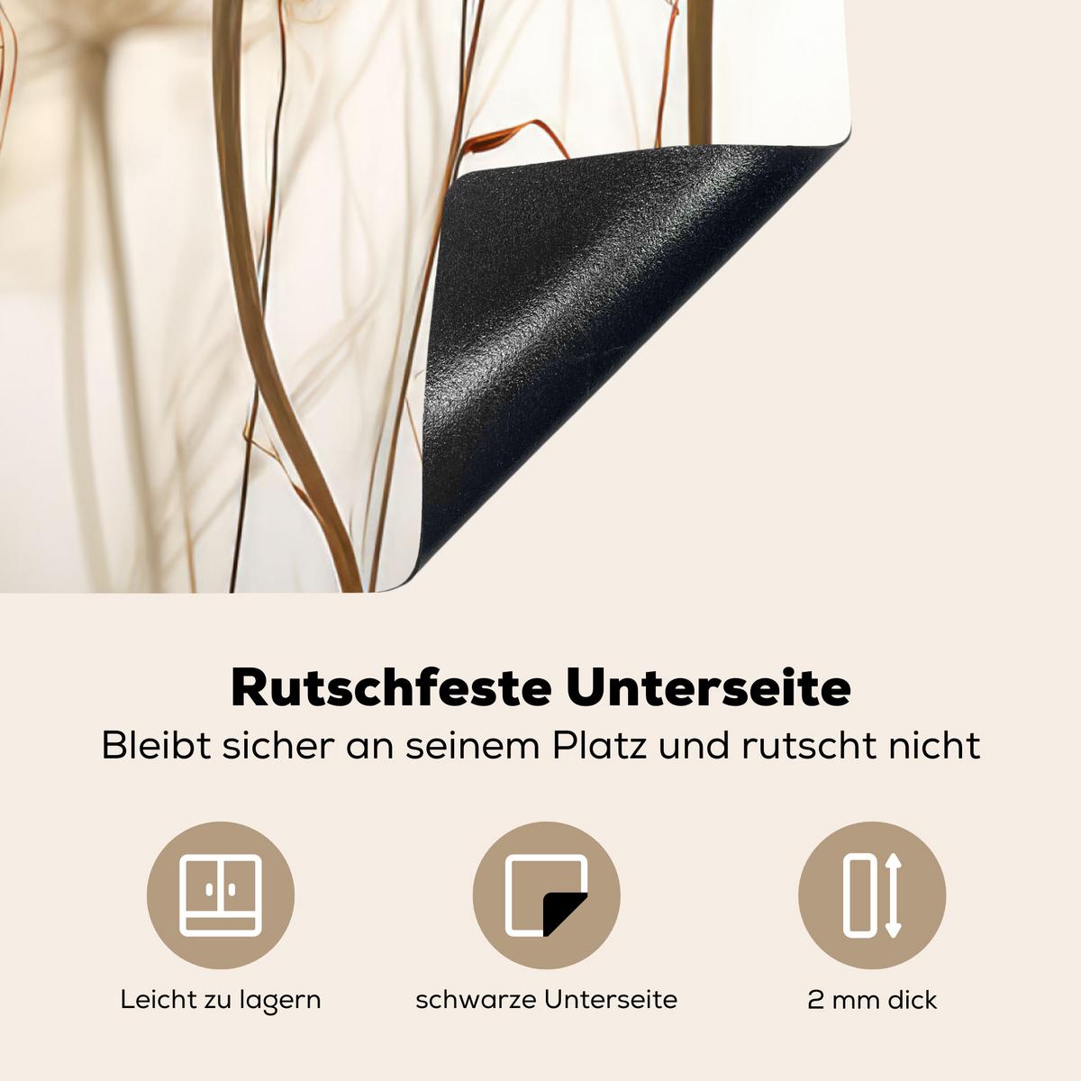 HERDABDECKPLATTE Blumen - Weiß - Sonnenlicht Induktionsmatte 78x78 cm - Ecru, Kunststoff (78/78/0.2cm) - MuchoWow