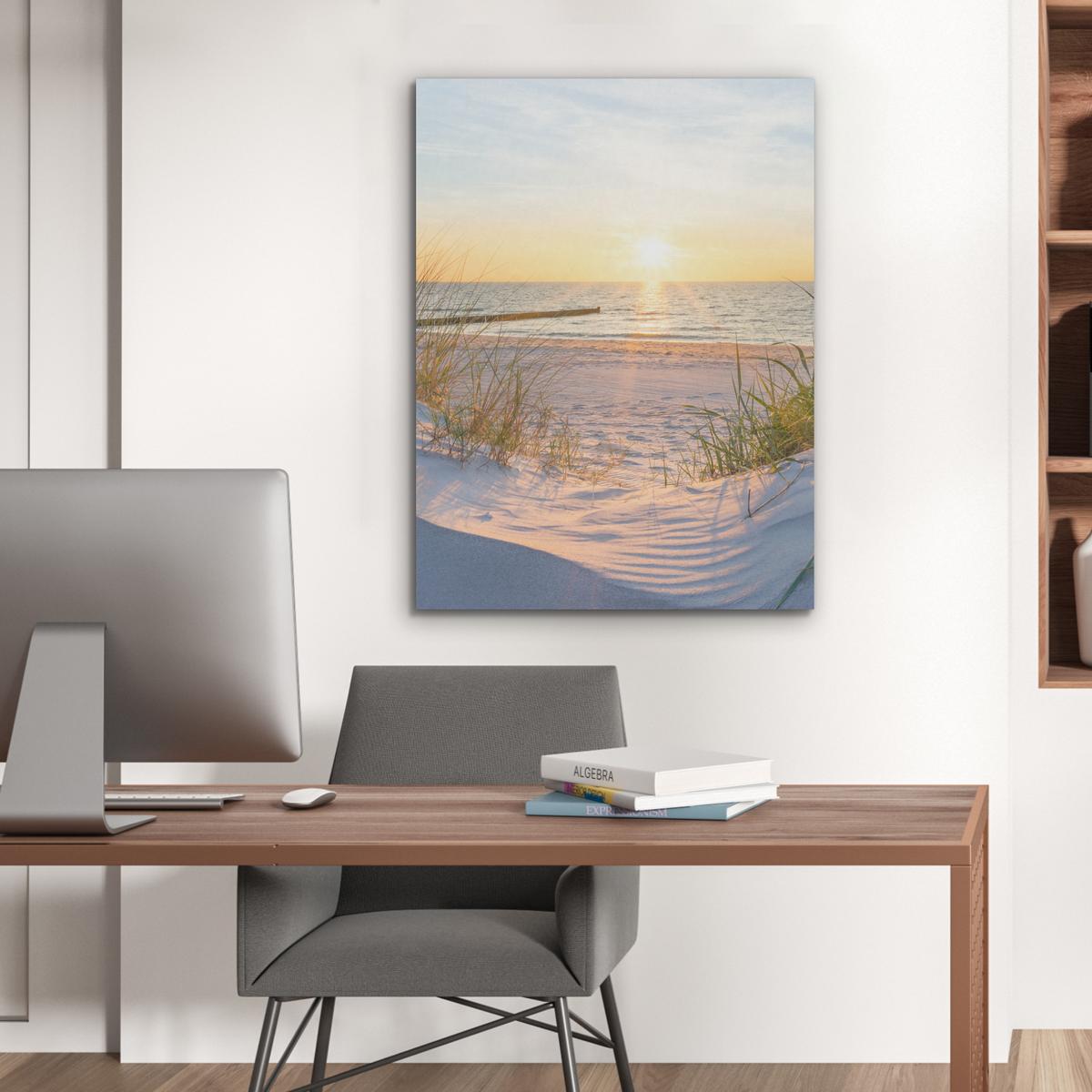 AKUSTIKBILD Strand - Sonne - Düne - Gras - Sand - Horizont Wandbilder 60x80 cm - Hellblau, Kunststoff (60/80/0.9cm) - MuchoWow