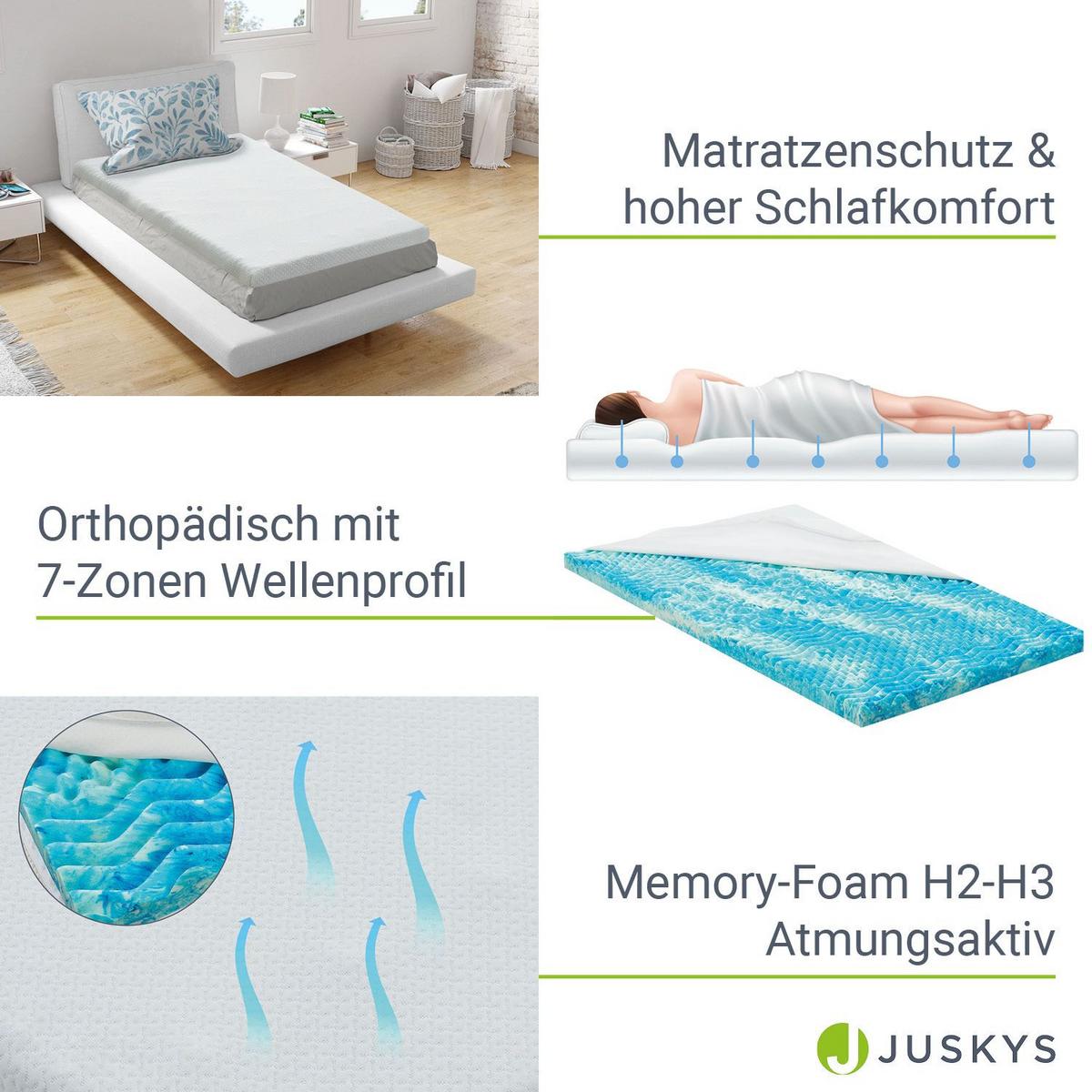 TOPPER 90x200 cm 7-Zonen Matratzenschoner aus Memory Foam - Weiß, Textil (90/200cm) - Juskys